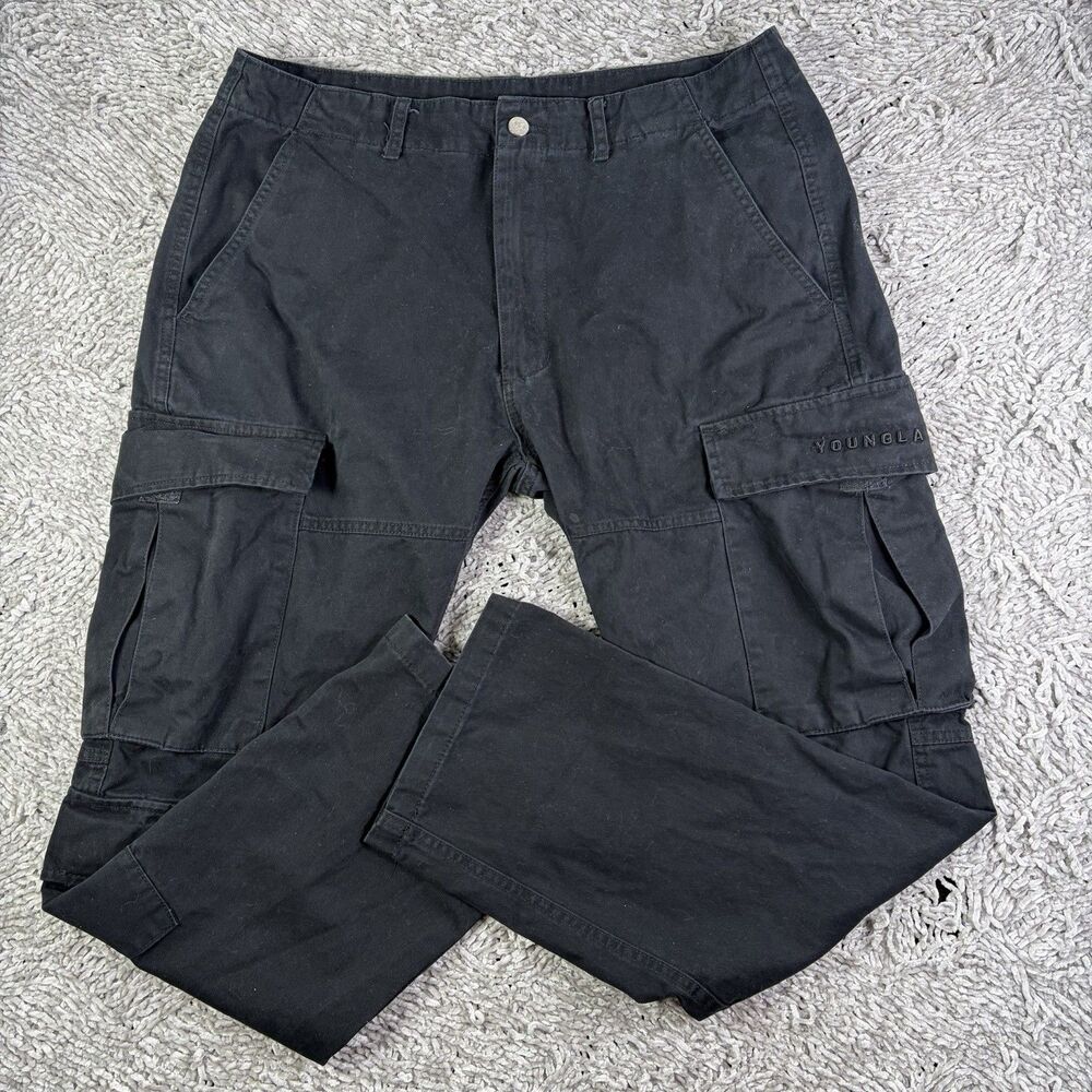 YoungLA Suburban Twill Cargo Pants Mens XL Black Utility Y2K Punk Retro Grunge